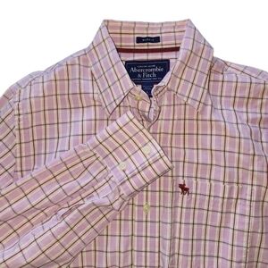 Abercrombie & Fitch Men's Pink Plaid Shirt